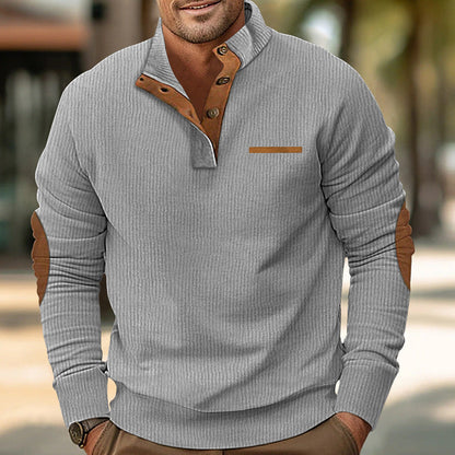 Men's stand collar long sleeve corduroy colorblock sweatshirt