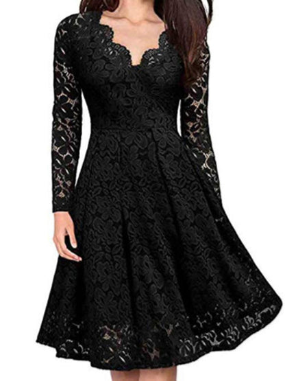 JO | Christmas women fall and winter skirt lace long sleeve temperament dress