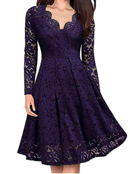 JO | Christmas women fall and winter skirt lace long sleeve temperament dress