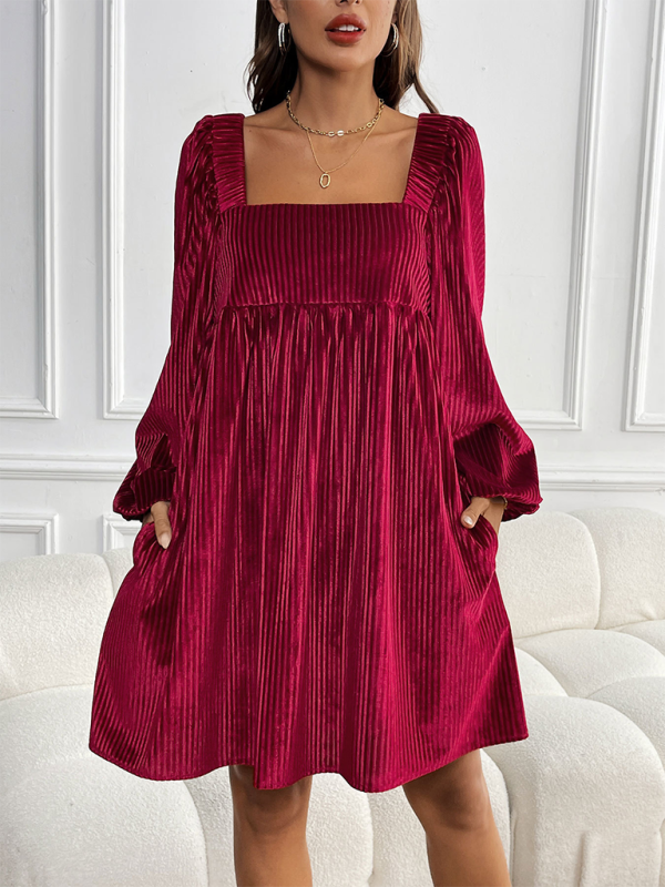 JO | Christmas Women Velvet Square Neck Backless Dresses