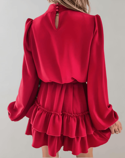 JO | Red Christmas mini dress in ruffle style dress