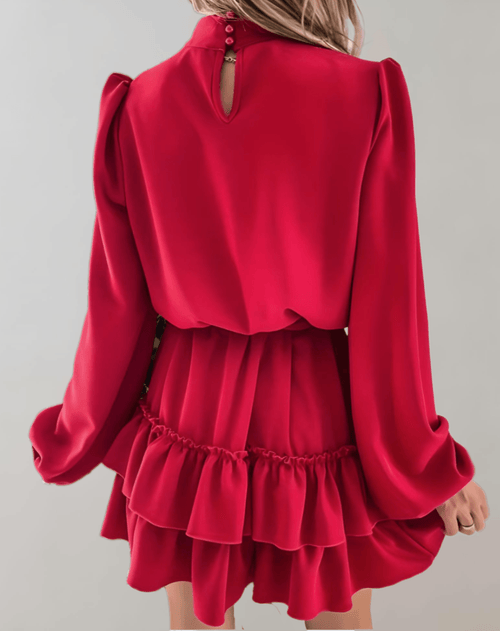 JO | Red Christmas mini dress in ruffle style dress